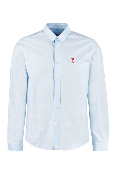 Shop Ami Alexandre Mattiussi Stretch Cotton Shirt With Button-down Collar In Blue