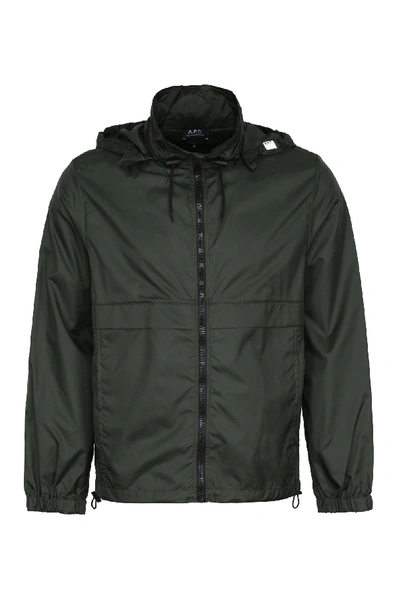 Shop Apc Miles Nylon Windbreaker-jacket In Green