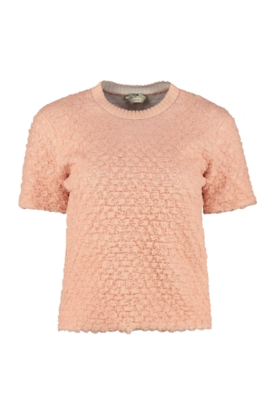 Shop Fendi Embossed Knit Sweater In Salmon Pink