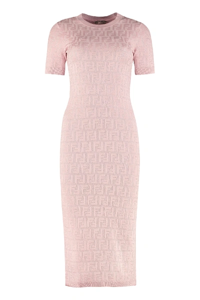 Shop Fendi Jacquard Knit Midi-dress In Pink