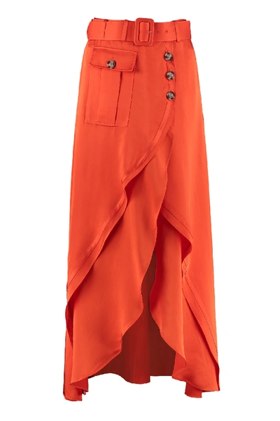 Shop Self-portrait Asymmetric Midi-skirt In Orange