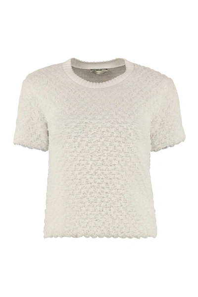 Shop Fendi Embossed Knit Sweater In White