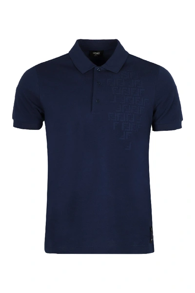 Shop Fendi Cotton Piqué Polo Shirt In Blue