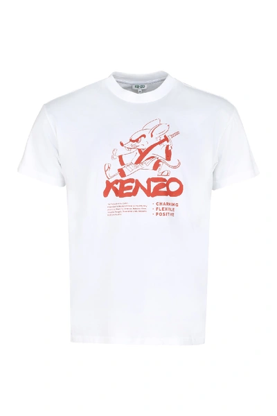 Shop Kenzo Printed Cotton T-shirt In White