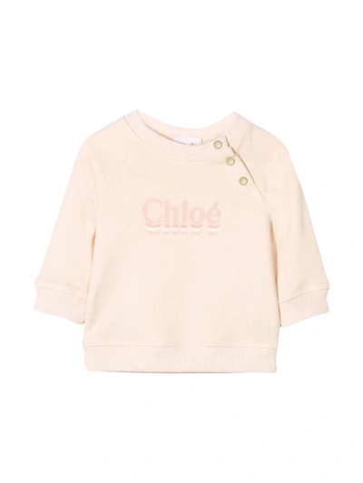 Shop Chloé Pink Sweatshirt With Logo Cloè Kids In Rosa Pallido