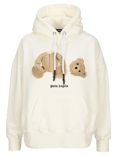 Shop Palm Angels Bear Hoodie In Off White