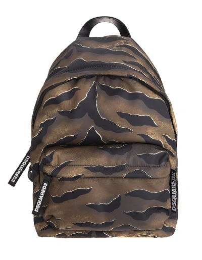 Shop Dsquared2 Woman Backpack With All-over Tiger Print In Militaire