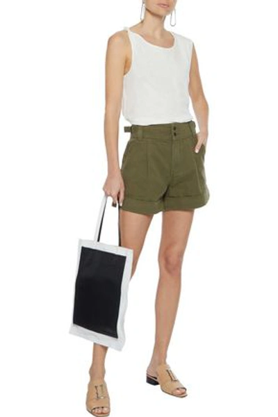 Shop Current Elliott The Relaxed Army Cotton And Linen-blend Shorts In Army Green