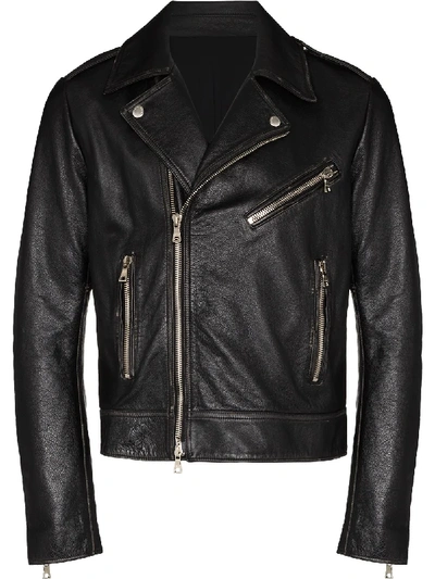 Shop Balmain Paris Leather Biker Jacket In Black