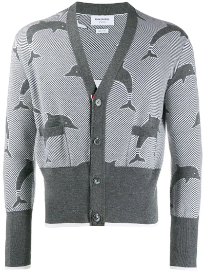 Shop Thom Browne Dolphin Half Drop V-neck Merino Cardigan In Grey
