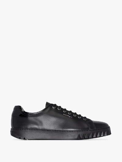 Shop Ferragamo Black Cube Leather Sneakers