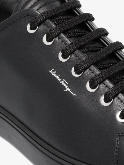 Shop Ferragamo Black Cube Leather Sneakers