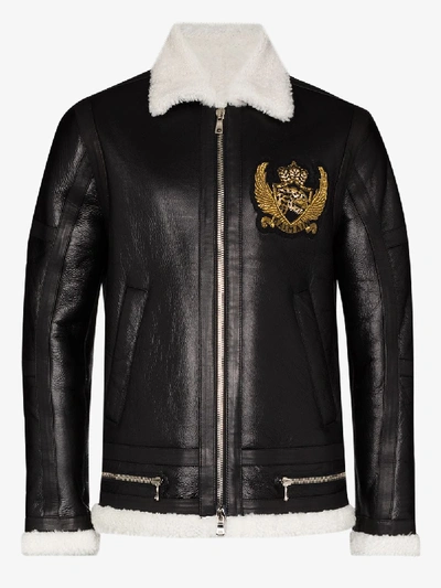 Shop Balmain Shearling Trim Leather Biker Jacket In Black
