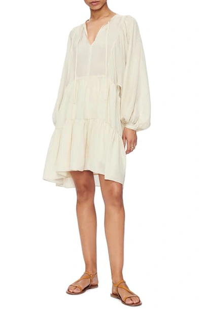 Shop Anine Bing Madison Long Sleeve Silk Blend Dress In Cream And Black Stripe