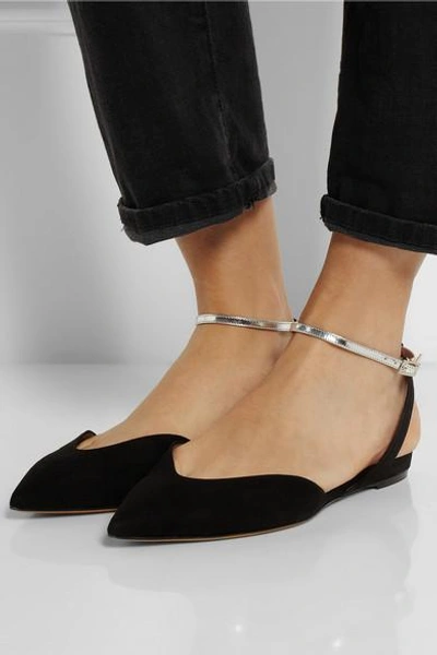 Shop Tabitha Simmons Vera Metallic Leather And Suede Point-toe Flats In Black