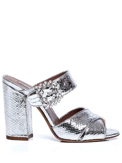 Shop Tabitha Simmons Reyner Snake-effect Block Heel Sandals In Silver