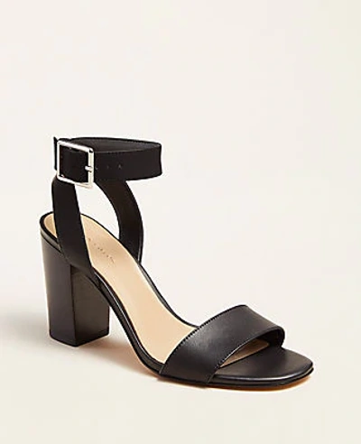 Shop Ann Taylor Corey Leather Block Heel Sandals In Black