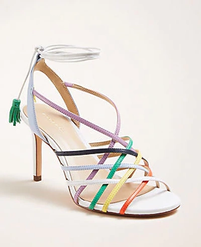Shop Ann Taylor Oren Rainbow Leather Sandals In White Multi