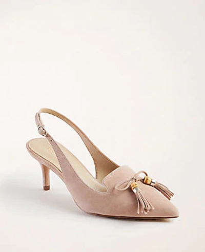 Shop Ann Taylor Monroe Suede Slingback Pumps In Posh Camel