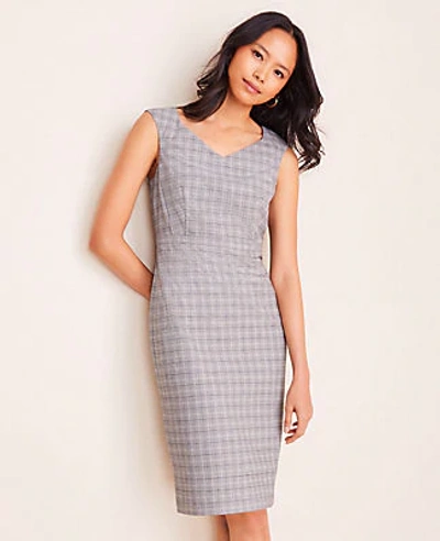 Shop Ann Taylor The V-neck Dress In Plaid In Grey Multi