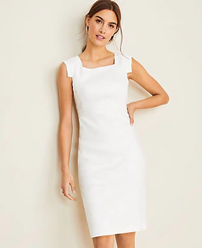 Shop Ann Taylor The Petite Square Neck Sheath Dress In Linen Herringbone In White