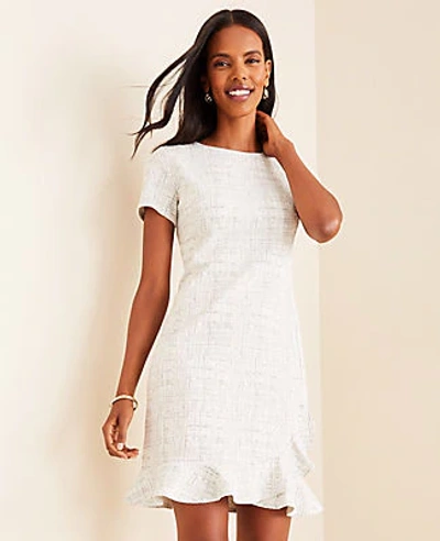 Shop Ann Taylor Tweed Ruffle Hem Dress In White Multi