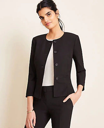 Shop Ann Taylor The Pleated Crewneck Jacket In Seasonless Stretch In Black