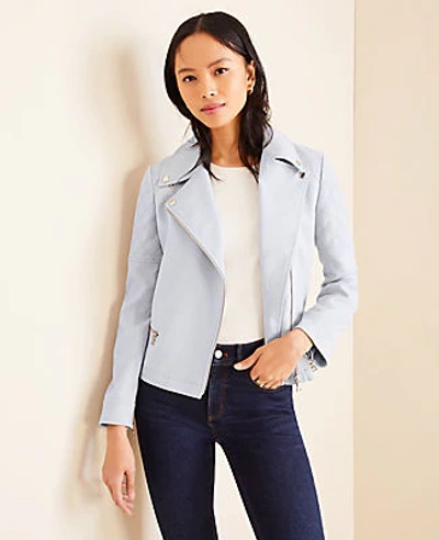 Shop Ann Taylor Petite Textured Moto Jacket In Soft Dove