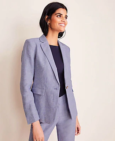 Shop Ann Taylor The One-button Blazer In Linen Twill In Summer Sky Blue