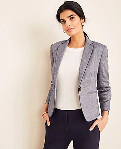 Shop Ann Taylor The Newbury Blazer In Piped Chambray In Blue Chambray