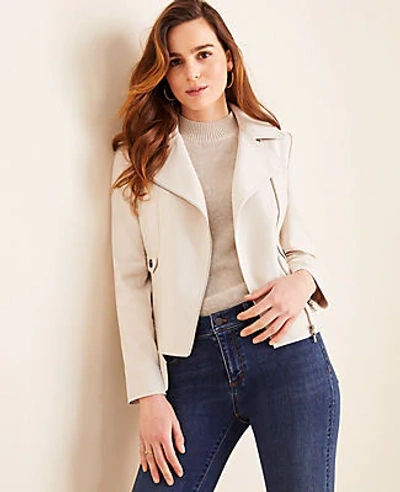 Shop Ann Taylor Moto Jacket In Smooth Stone