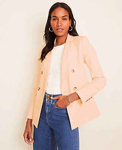 Shop Ann Taylor Petite Long Double Breasted Blazer In Pink Glimmer