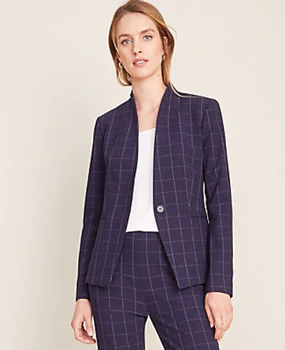 Shop Ann Taylor The Petite Cutaway Blazer In Navy Windowpane Bi-stretch In Blue Plaid