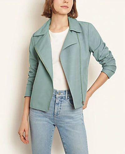 Shop Ann Taylor Linen Blend Moto Jacket In Fresh Green