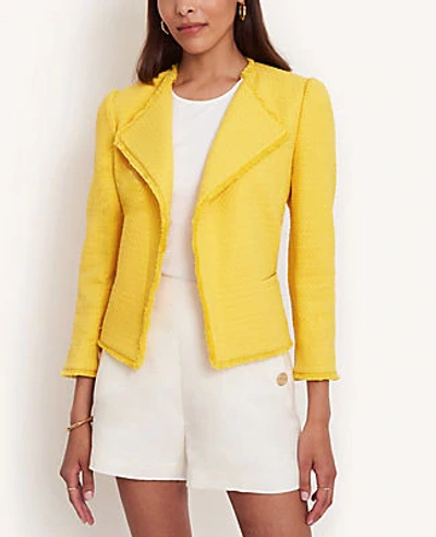 Shop Ann Taylor Tweed Puff Sleeve Open Jacket In Bright Daffodil