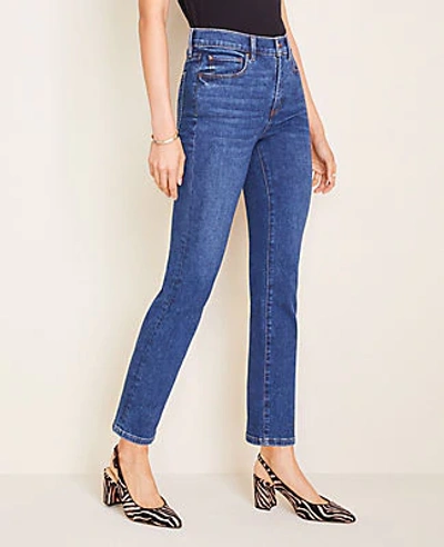 Shop Ann Taylor Sculpting Pocket High Rise Straight Leg Jeans In Indigo Wash In True Blue Wash