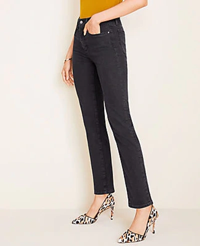 Shop Ann Taylor Petite Sculpting Pocket High Rise Straight Leg Jeans In Black Wash In Washed Black Wash