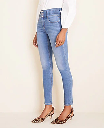 Shop Ann Taylor Petite Curvy High Rise Sculpting Pocket Skinny Jeans In Light Stone Wash