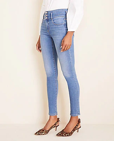 Shop Ann Taylor Curvy High Rise Sculpting Pocket Skinny Jeans In Light Stone Wash