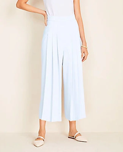 Shop Ann Taylor The Pleated Wide Leg Crop Pant In Blue Blossom