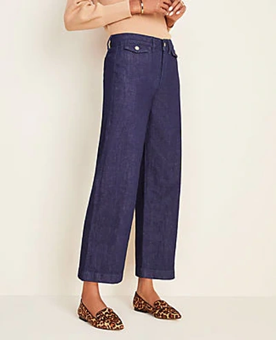 Shop Ann Taylor Flap Pocket Wide Leg Crop Jeans In True Blue Wash