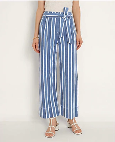 Shop Ann Taylor Stripe Belted Wide Leg Jeans In Bright Indigo Wash