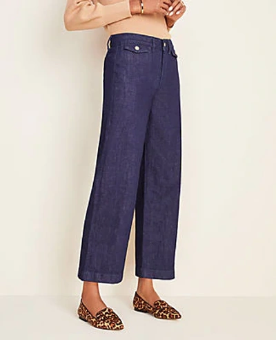 Shop Ann Taylor Petite Flap Pocket Wide Leg Crop Jeans In True Blue Wash