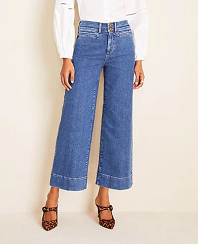 Shop Ann Taylor Tall Wide Leg Crop Jeans In Bright Indigo Wash