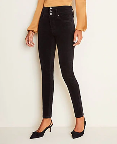 Shop Ann Taylor Petite High Rise 5-pocket Velvet Pants In Black