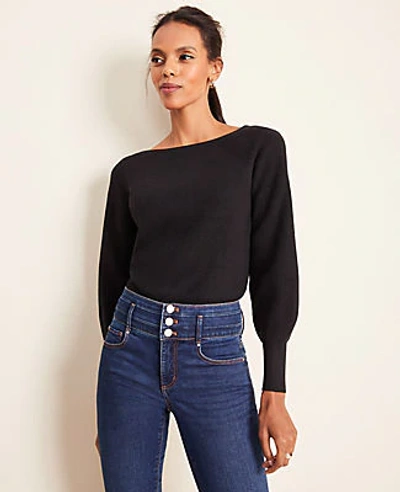 Shop Ann Taylor Petite Ribbed Balloon Sleeve Sweater In Black