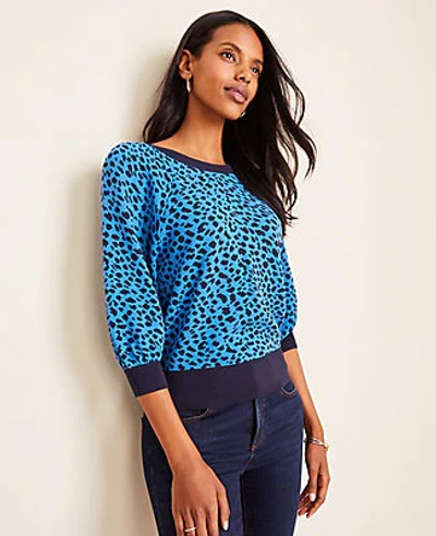 Shop Ann Taylor Petite Leopard Print Raglan Sleeve Sweater In Deep Waves