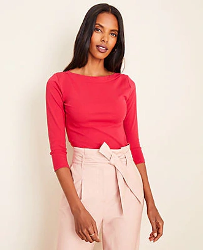 Shop Ann Taylor Boatneck Luxe Tee In Bright Geranium
