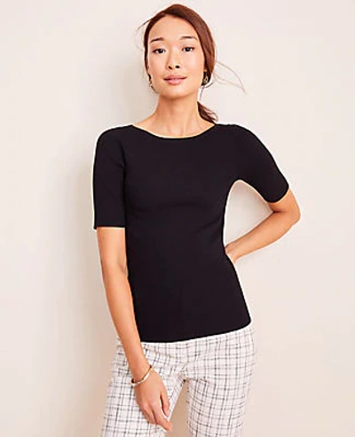 Shop Ann Taylor Petite Boatneck Perfect Pullover In Black