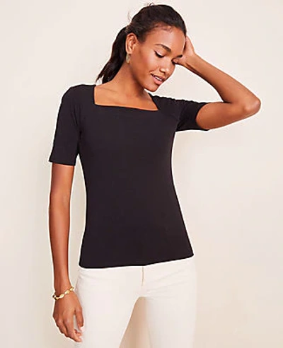 Shop Ann Taylor Petite Square Neck Luxe Tee In Black
